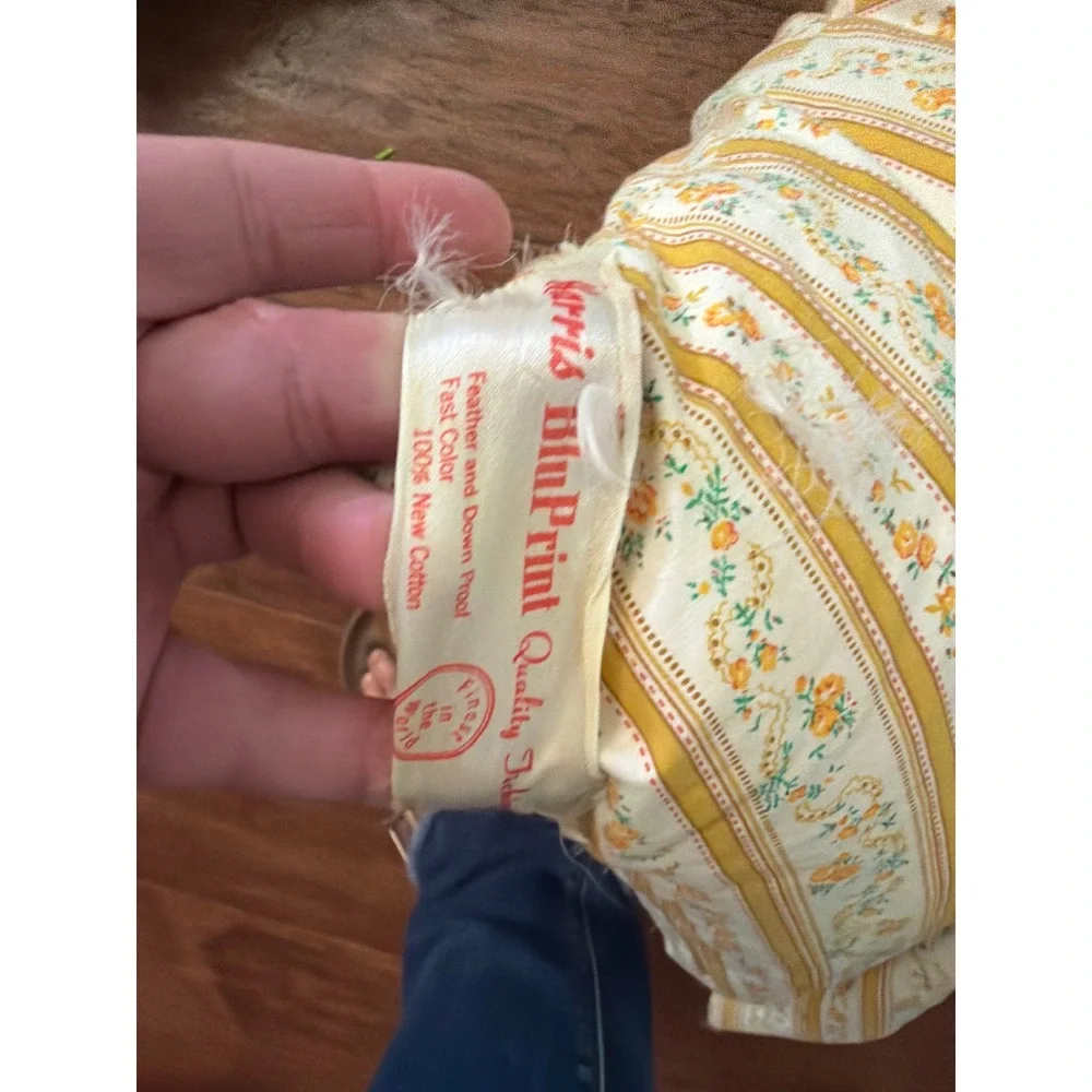 Vintage Harris BluPrint Floral Stripe Pillow Ticking Set of 2 Yellow Cotton